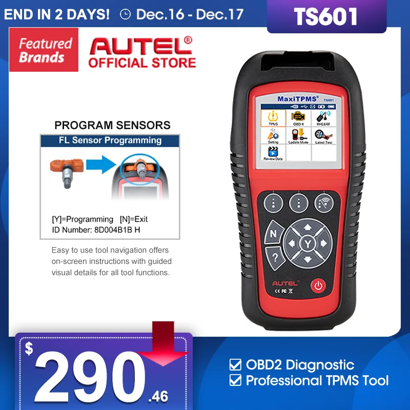 

Autel MaxiTPMS TS601 Better than Autel TS401 TPMS Reset Tool Tire Pressure Sensor Relearn Activate Programming OBD OBD2 Scanner