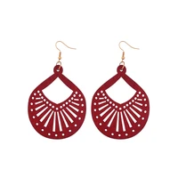 e7645 zwpon cutout geometric wood earrings for women 2020 new fan radial round earrings jewelry wholeasle