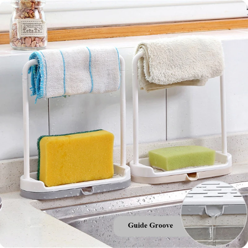 

Kitchen Dishcloth Holder Towel Hanger Punch-free Sponge Storage Drain Rack Bathroom Soap Holder Kitchen Countertop Storage Shelf