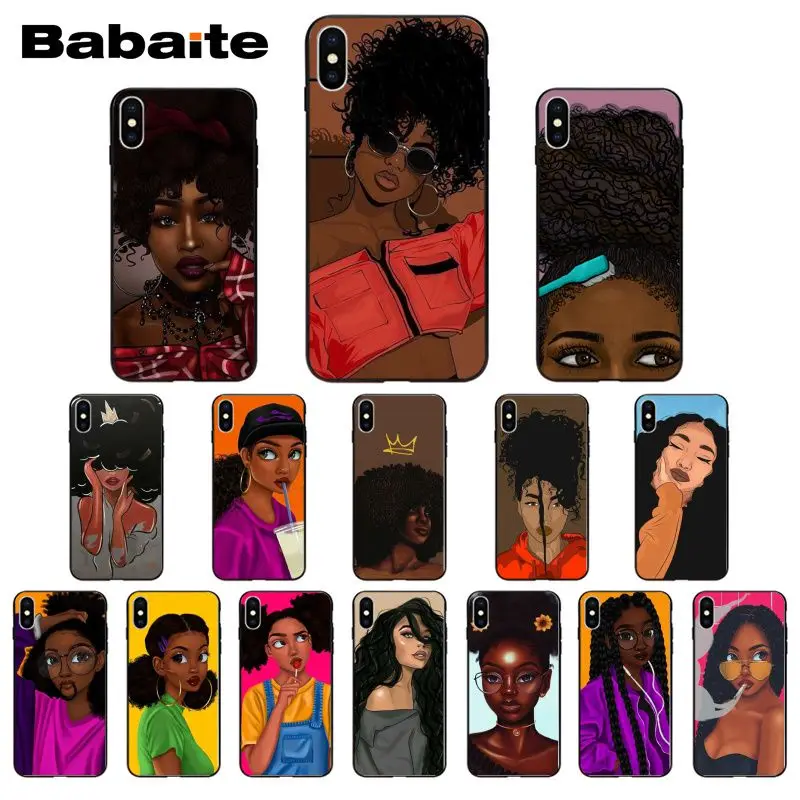 Черный Девушка волшебный меланин поппин задняя крышка телефона Coque для iPhone 8 7 6 6S