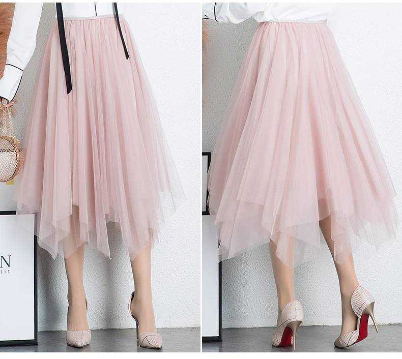 Женские Необычные тюлевые юбки модная эластичная сетчатая юбка с высокой талией