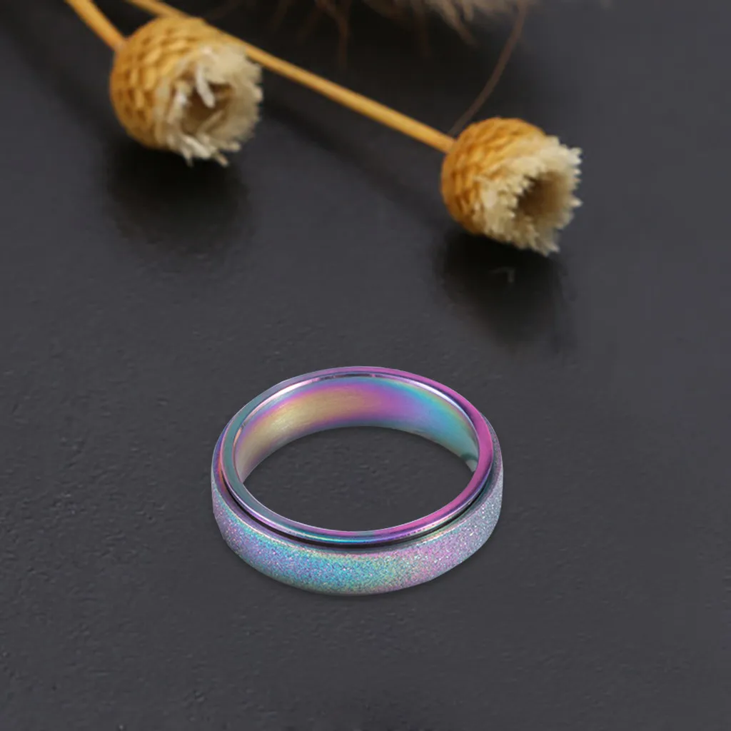 Bohemian Vintage Women's Stainless Steel Spinner Ring Sand Blast Finish Comfort Size 6-13 Design Ring Set Party Jewelry Gift#10