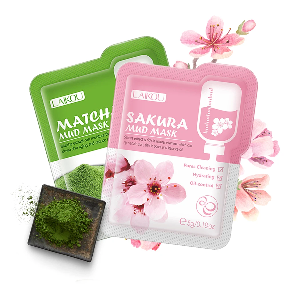 

5PCS Cherry Matcha Mud Mask Facial Pack Brighten Whitening Hydrating Increases Elasticity Oil Control Deeply Cleaning Face Care