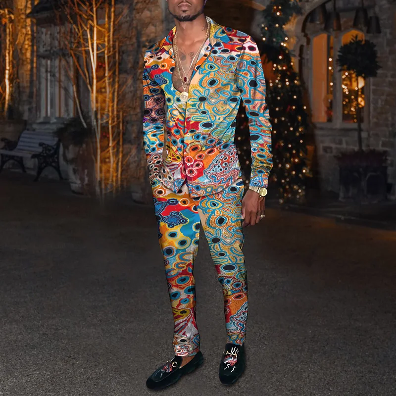 

2021 Autumn Large Size Long Sleeve Button Cardigan+pants 3d Colorful Printing Comfortable Lapel Shirt Two-piece Set Spot S-4xl