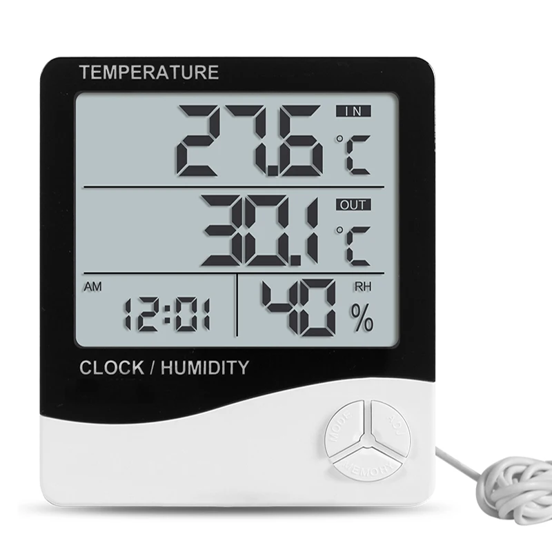 1pcs LCD Digital Temperature Humidity Meter Indoor Outdoor Hygrometer Thermometer C/F Weather Station with Alarm Clock | Инструменты