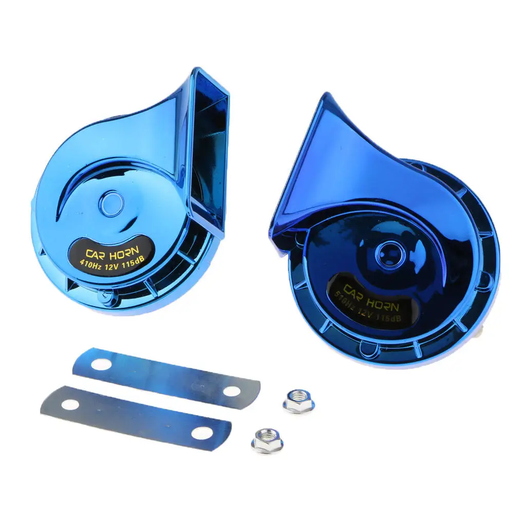

2 Piece Universal Car Snail Horn Loud Electric Air Horn 12V 115 DB Blue