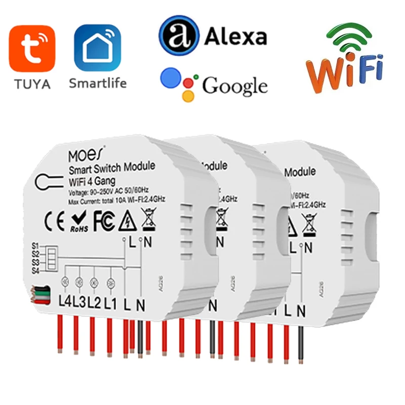 

Умный светильник ель с Wi-Fi, 4 клавиши, 1/2 каналов, работает с Alexa Google Home
