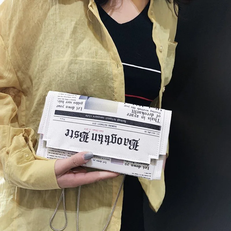 SHUJIN Newspaper Print Design Women Casual Envelope Bag Day Clutches Chain Purse Crossbody Messenger Shoulder Handbag | Багаж и сумки