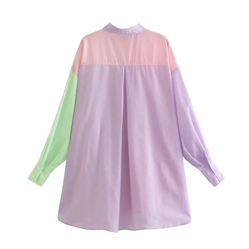 

Za Blouse Women 2021 Fashion Patchwork Loose Asymmetry Blouses Vintage Long Sleeve Button-up Female Shirts Chic Tops