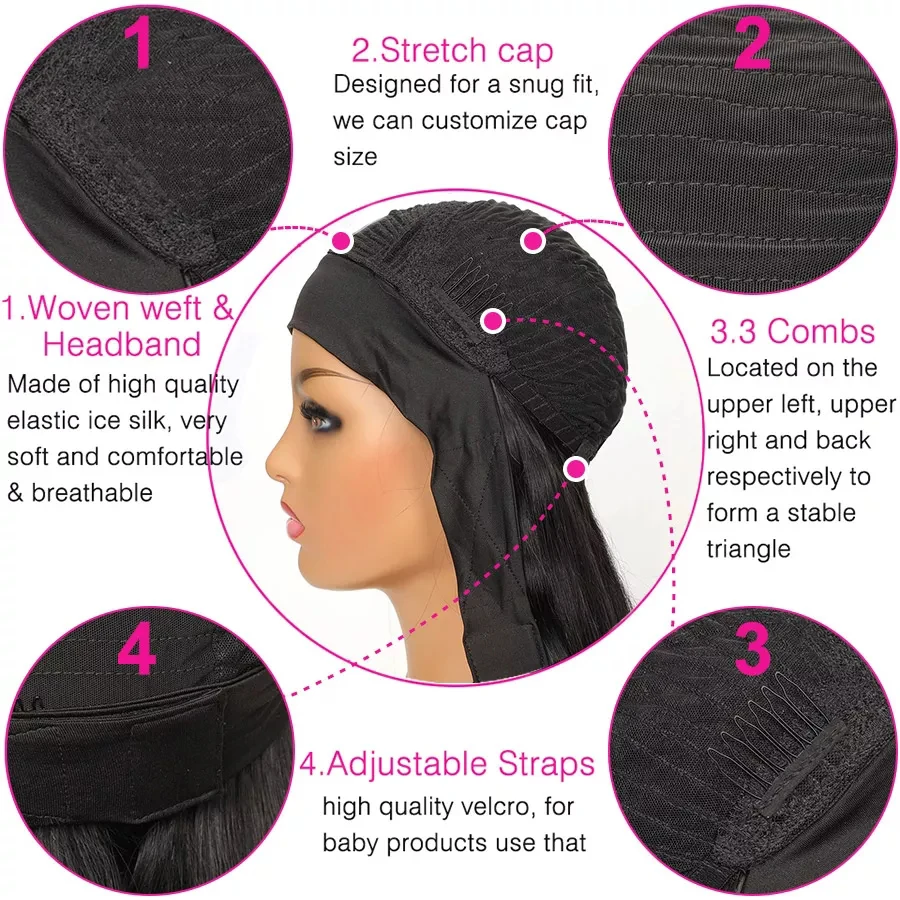 

Headband Wig Human Hair Straight Brazilian 30 Inch Glueless No Glue Straight Human Hair Wig With Headband Natural Color