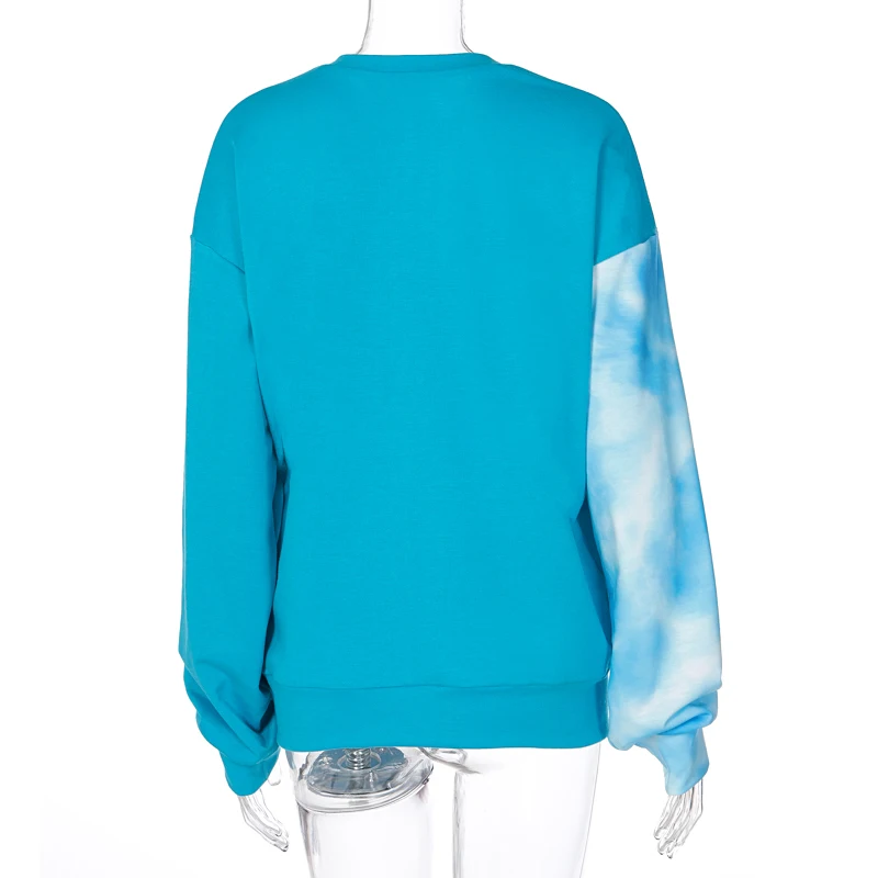 

Zoctuo Patchwork Tie Dye Hooded Long Sleeve Oversized Sweatshirts Autumn Winter Women Fashion Streetwear Pullovers Tees