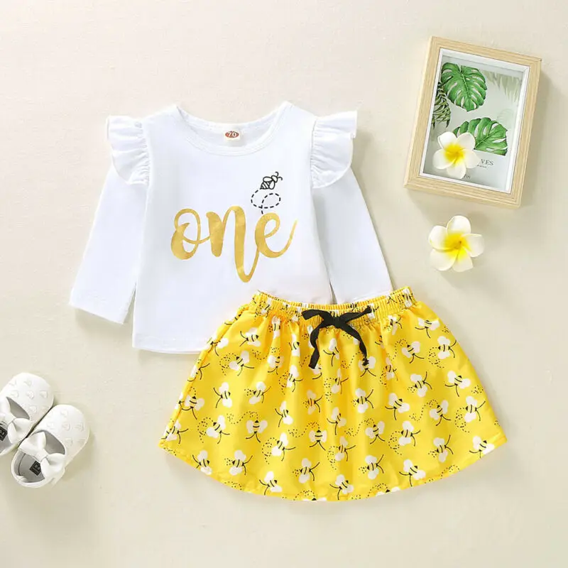 1St Birthday Clothes Set Newborn Baby Girls Long Sleeve Tops T-shirt Princess Girl Party Tutu Skirt Dress | Детская одежда и обувь