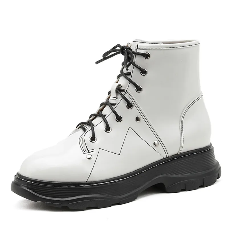 

Soft Leather Waterproof Platform British Gothic Punk Female Martin Boots Solid Color Thick-Soled Increased Women's Short Boots