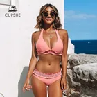 Женский купальник-бикини CUPSHE, розовый купальник на бретельках с оборкой, со средней талией, 2021