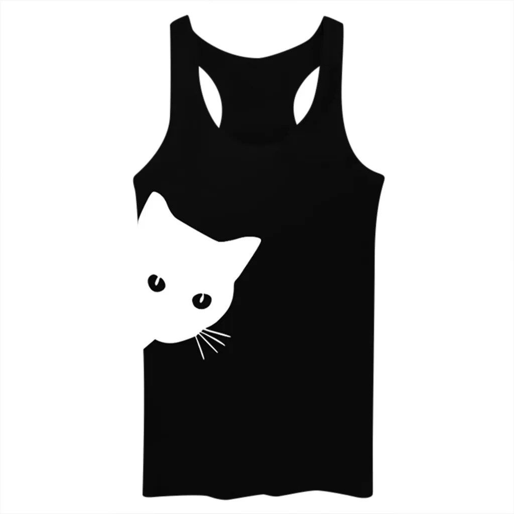

halter tops Women Cat Print Camisole Vest Sleeveless Loose strap Tops Tank Top Streetwear vintage clothes indie aesthetic Summer