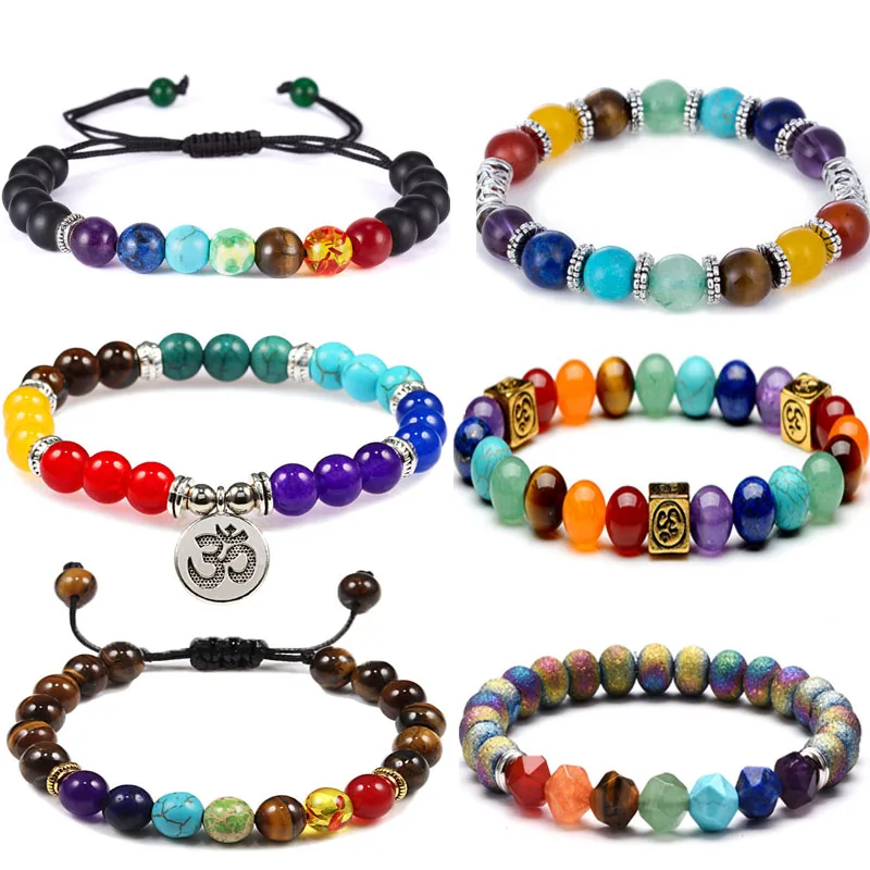 

7 Chakra Beaded Bracelet For Men Tiger Eye Natural Lava Rock Stone Reiki Bracelets Buddha Healing Balance Women Prayer Jewelry