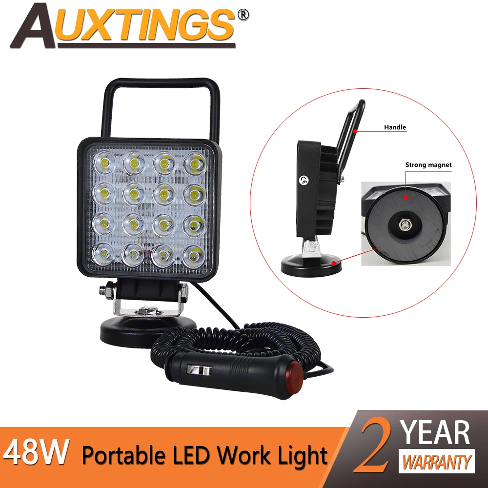 Auxtings-Luz Led de trabajo de 48W para todoterreno, foco de luz Led con Base magnética, cuadrada, portátil, 4.1in, 4WD, 4x4, SUV, ATV, 12V y 24V