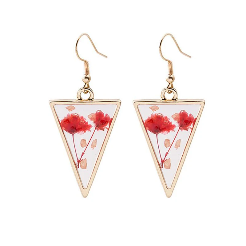 

New Handmade Fairy Transparent Earrings Dried Flower Leaf Whale Drop Earrings Alloy Earrings Romantic Bridal Jewelry Geometric