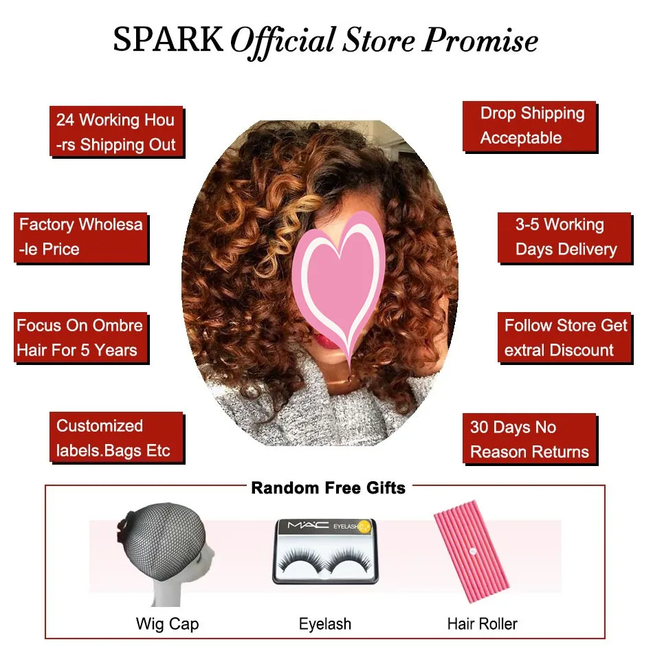 Spark Ombre бразильские волосы человеческие волосы пряди с фронтальной Remy Надувные вьющиеся волосы Кружева Фронтальная застежка с пряди для наращивания