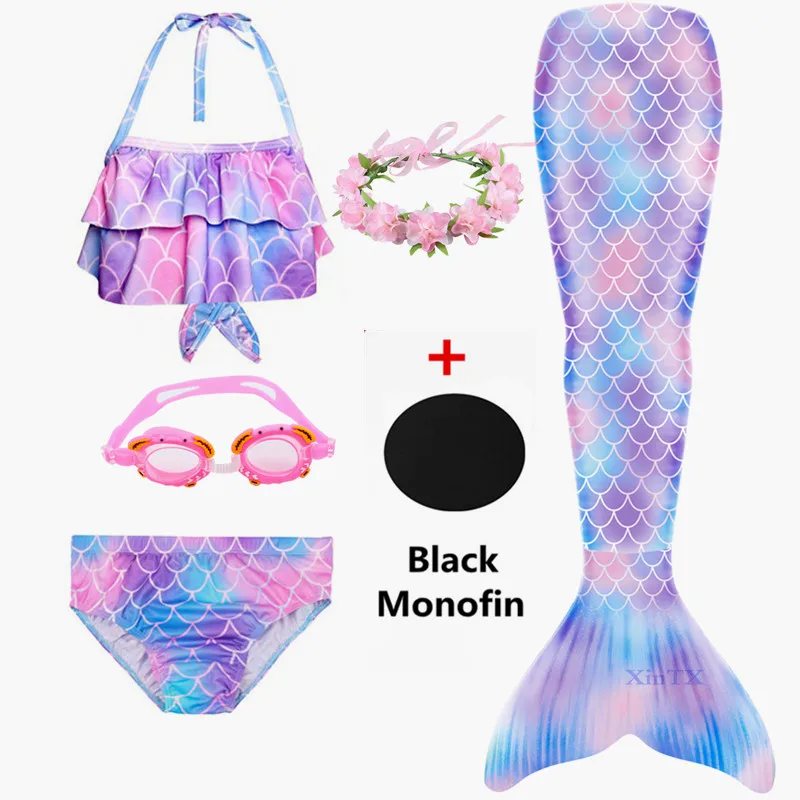 Новинка! 2019 хвосты маленькой русалки с черным монофоническим купальным костюмом