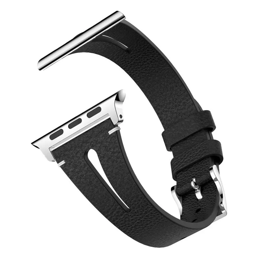 Дизайн для наручных часов Apple Watch серии 1/2/3/4/38 40 мм роскошный кожаный джинсовые браслетный ремешок для часов для подарков 135 мм-205 мм - Цвет ремешка: Черный