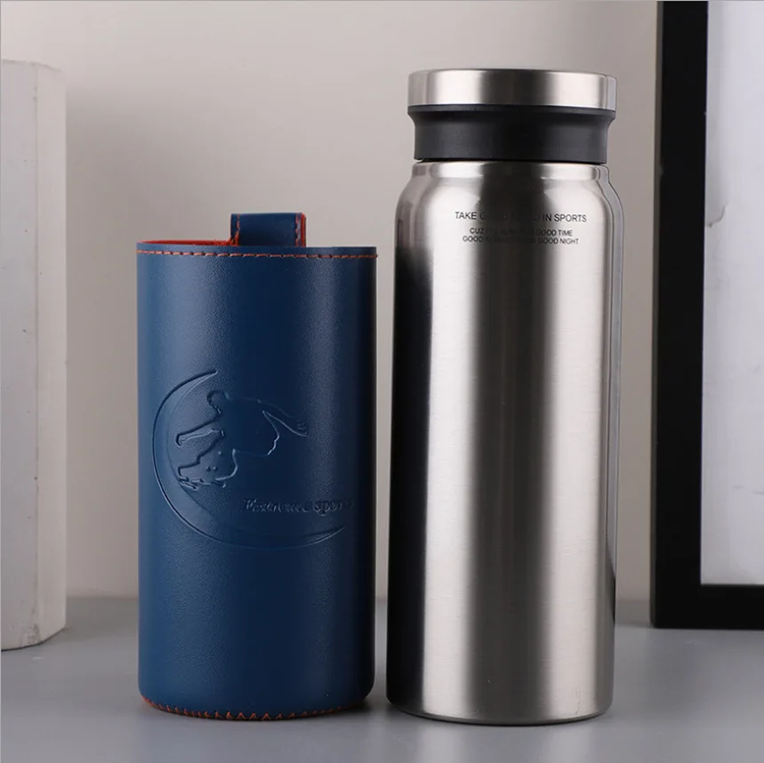 550/750ml Stainless Steel Vacuum Flasks Thermos Car Cup with Leather Case Portable Business Straight Outdoor Water | Дом и сад