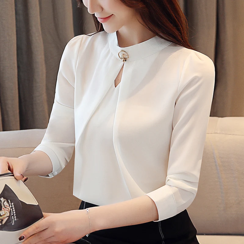 Мода 2019 Женские рубашки шифон с длинным рукавом Блузка офисная для женщин