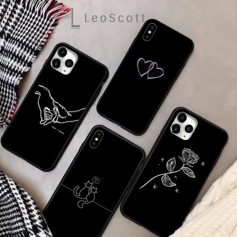 

Black and white lines fashion cat girl Phone Case for iPhone 11 12 pro XS MAX 8 7 6 6S Plus X 5S SE 2020 XR Soft silicone