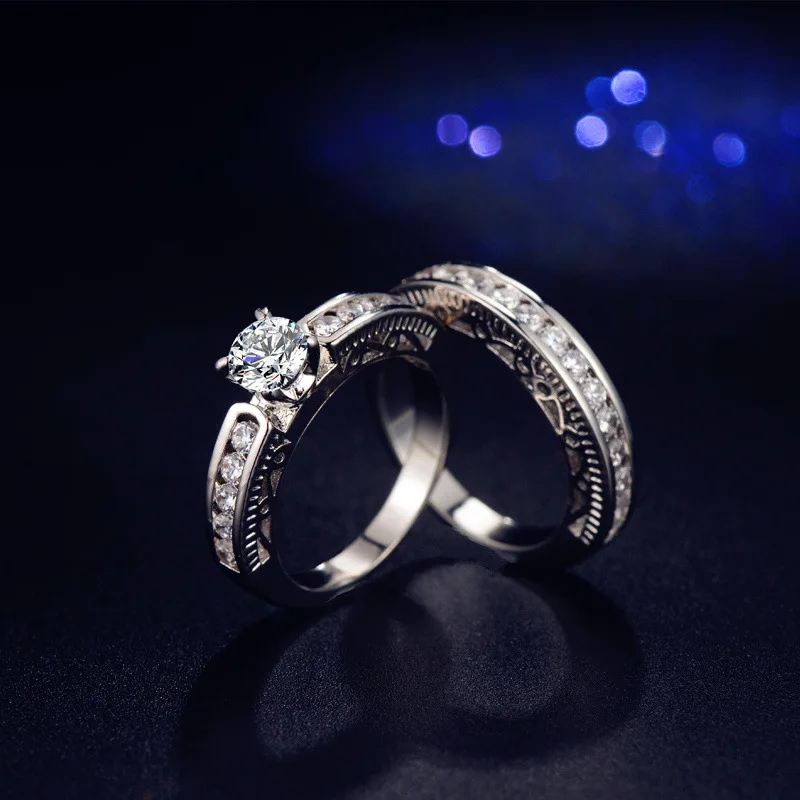 

2Pcs Ring/lot AAA Cubic Zirconia Rings For Women Charm Rings Set Female Engagement Party Jewelry Gifts Ladies Lover Wedding