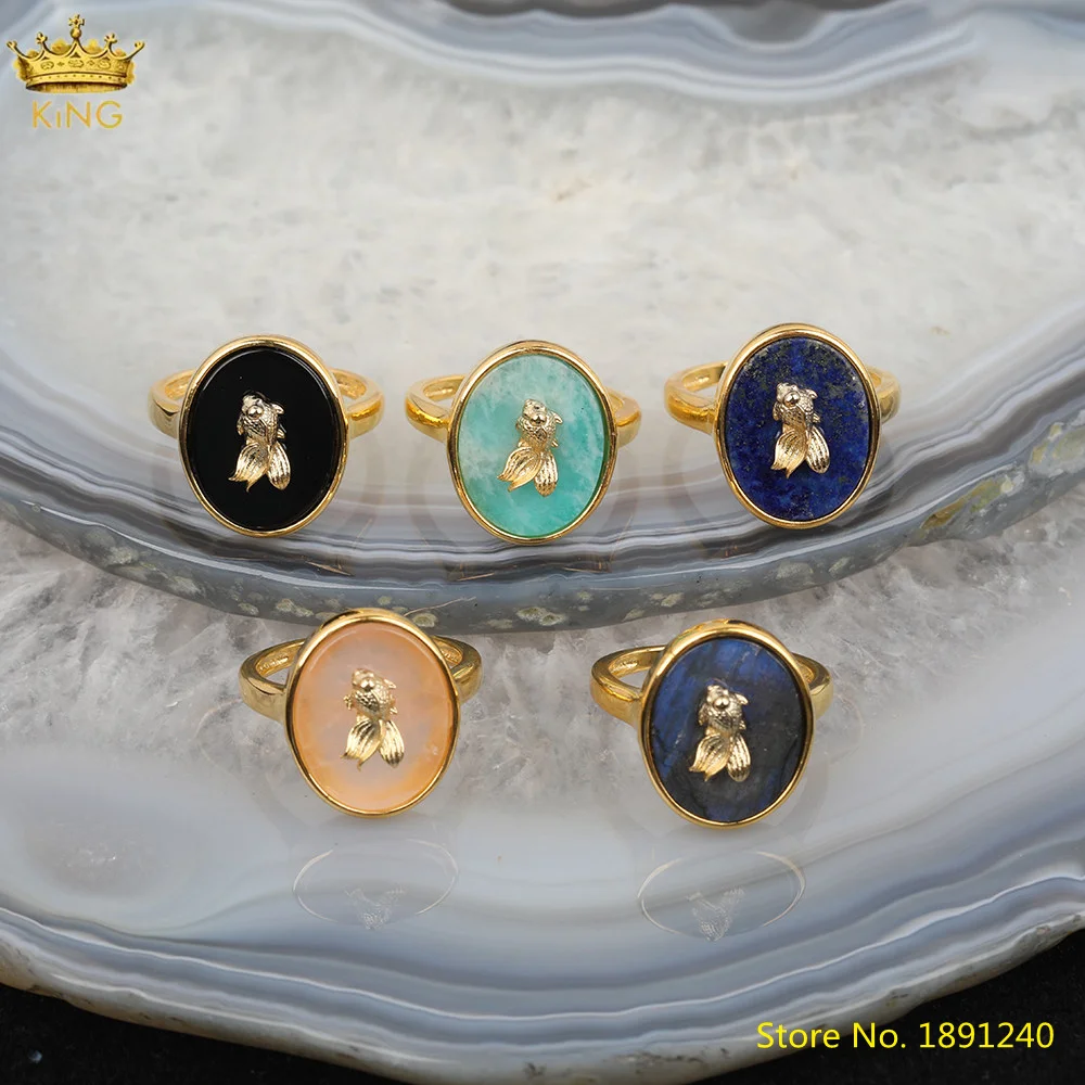 5 шт. открытые кольца из натурального черного агата Amazon каменный розовый кварц