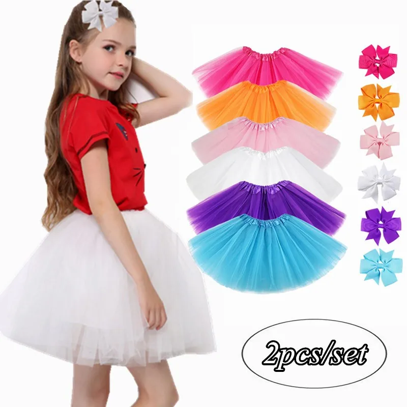 

2Pcs/Set Cute 2-8 Years Tutu Skirt With Hair-Clip Beautiful Princess Girls Skirts Birthday Party Ballet Performance Clothing