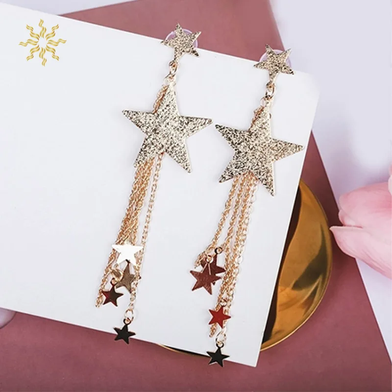1 пара длинные серьги кисточки в форме звезды|Серьги-подвески| |