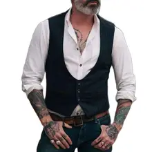 Gilet de costume pour hommes, rayé, gilet de marié de mariage, gilet rétro Slim Fit sans manches Steampunk  (2)