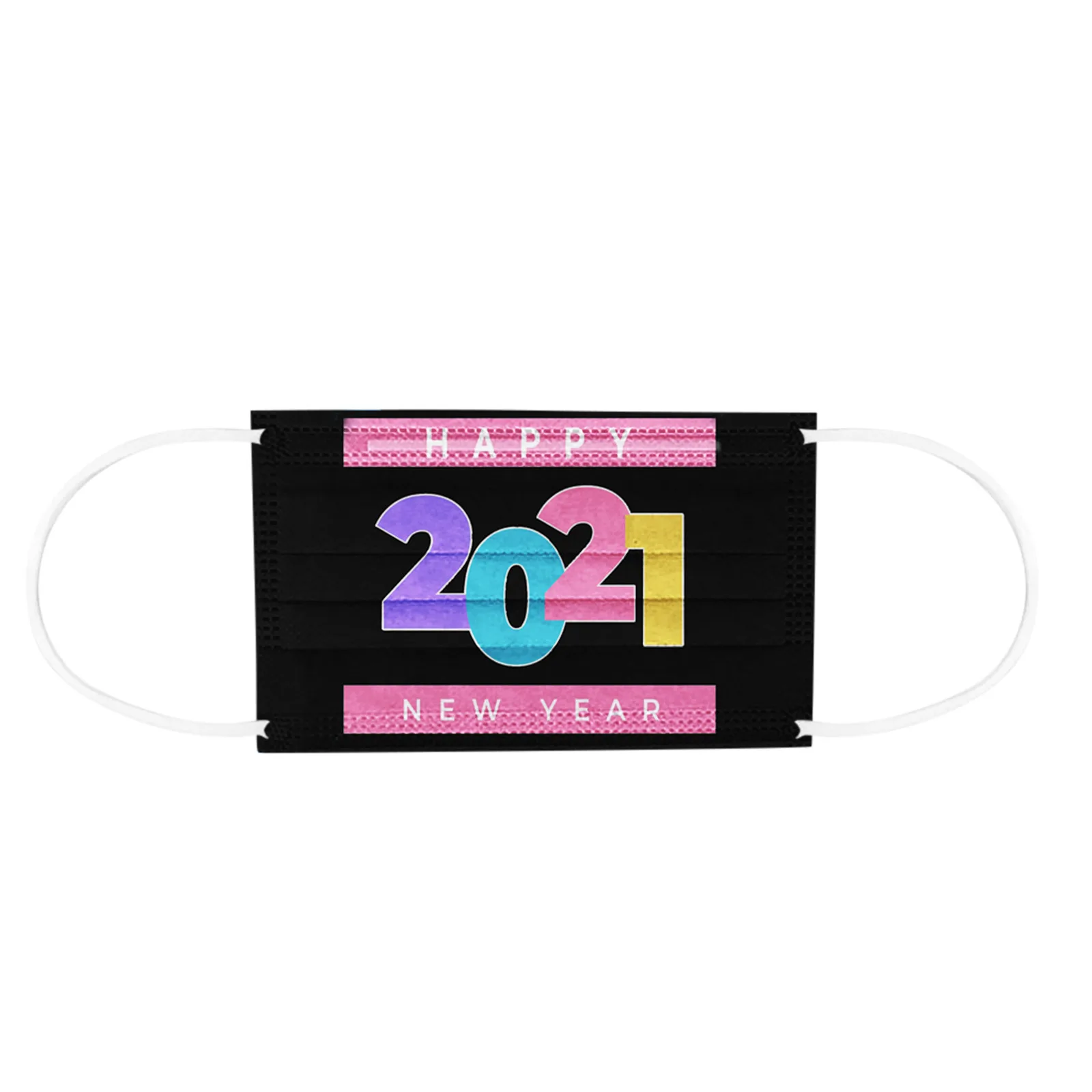 

10Pcs 2021 Happy New Years Adult Disposable Christmas Mask 3 Layer Earring Face Mask Breathable Face Mask Fashion