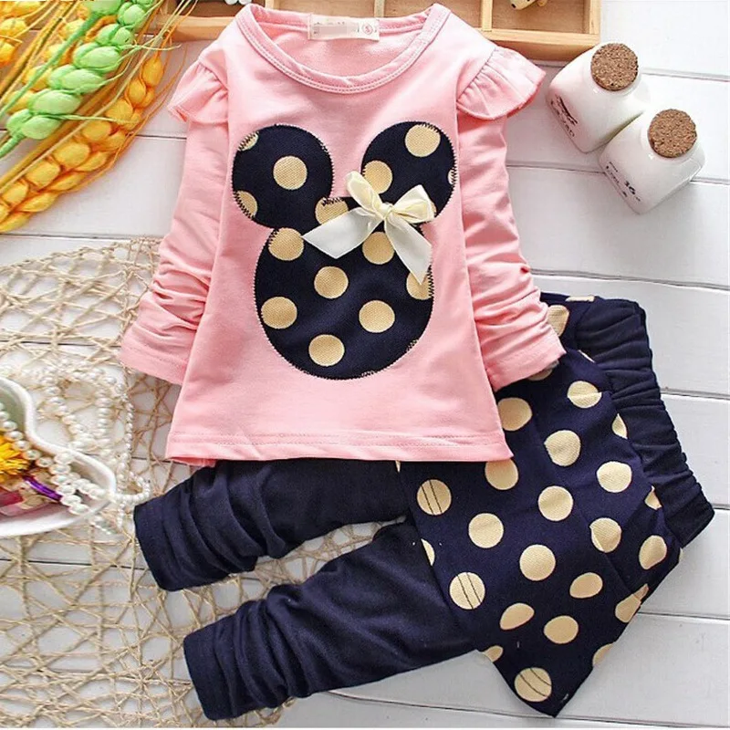 Одежда для маленьких девочек Футболка Юбка в горошек и штаны комплект одежды