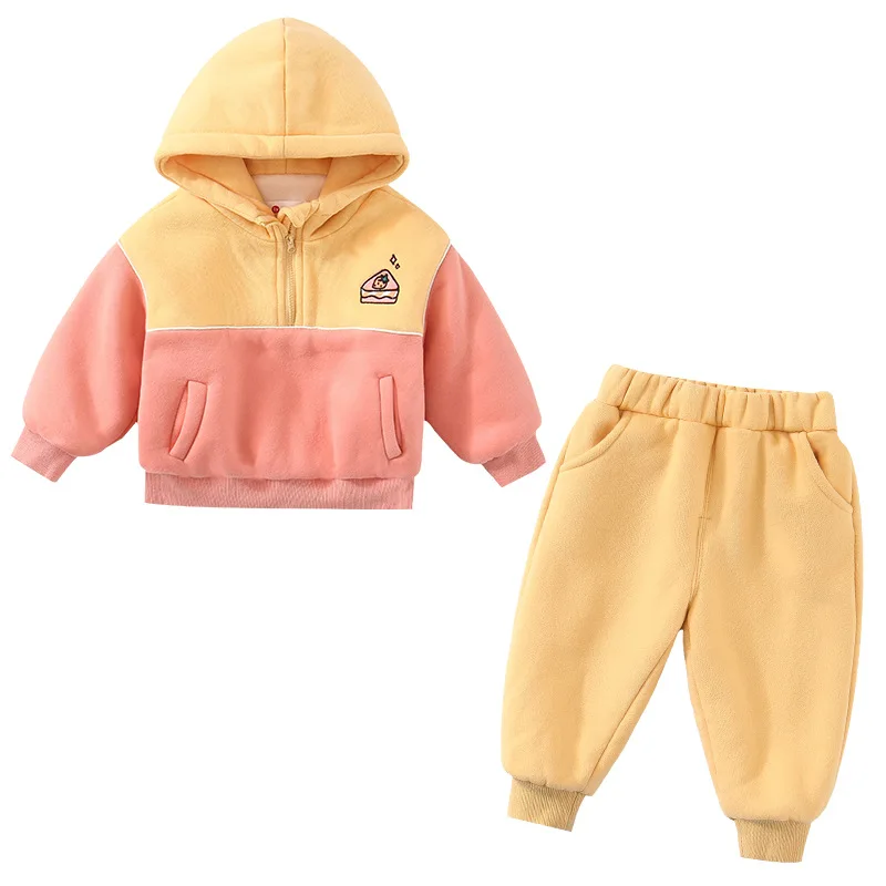 

Girls' Cake Velvet Thickening Outfit 2020 New Autumn/Winter Baby Color Matching Two-Piece Children's Clothing