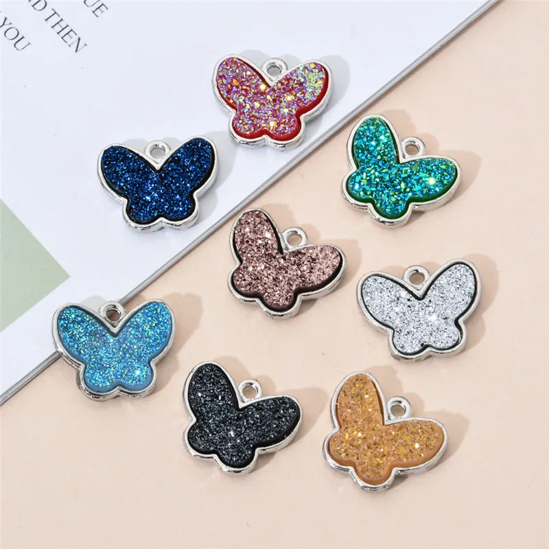 

10pcs Butterfly Enamel Charm Glitter Pendant DIY Handmade Necklace Fashion Jewelry Making