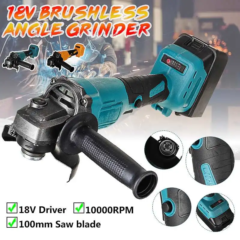 

100mm Brushless Electric Angle Grinder Grinding Machine Cordless DIY Woodworking Tool Cutting Machine For 18V Makita Battery
