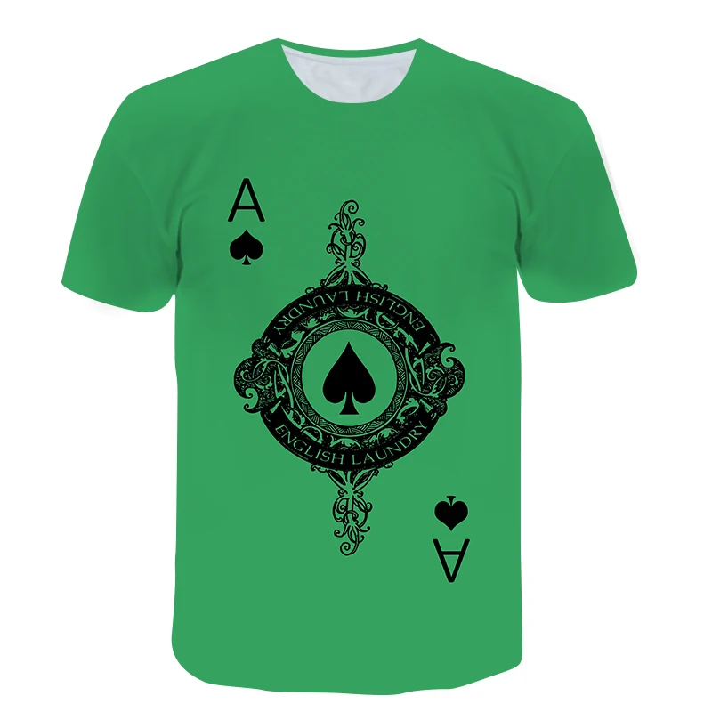 

New Summer Men's T-shirt Printing Popular Oversized O-neck Casual T-shirts Boy Playing Cards 3D Round Neck Top Fashion Clothes