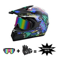 honhill off road motorcycle helmet full face wgoggle gloves professional motocross helmet for dirt bike atv glossy black