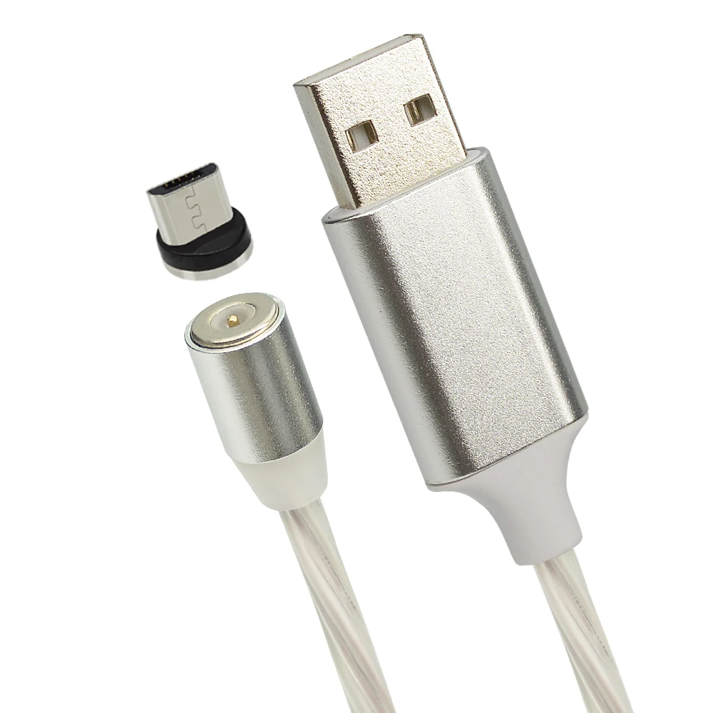 White For Micro Магнитный светодиодный кабель CHAURE для зарядки mi cro, зарядный usb-кабель для Xiao mi huawei, зарядный кабель для быстрой зарядки T-C, usb-кабель - Цвет: White For Micro