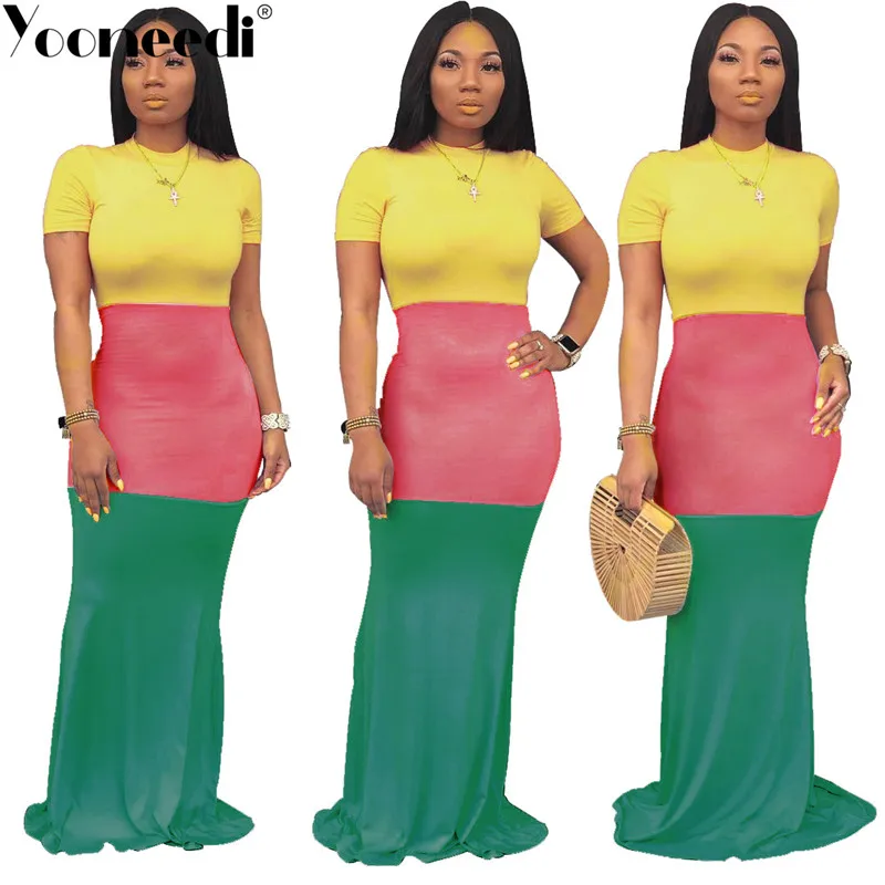 Yooneedi 2019 Новое модное Стильное женское платье 3 цвета пэчворк с круглым вырезом