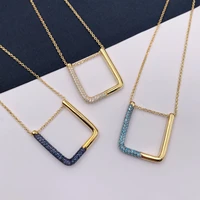 women gold color chain square adjust necklace colorful zricon stone geometric bijoux collares mujer collier femme zk30