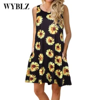 wyblz summer sleeveless mini dresses for women 2022 new floral print casual tank dress sexy loose boho beach dress robe