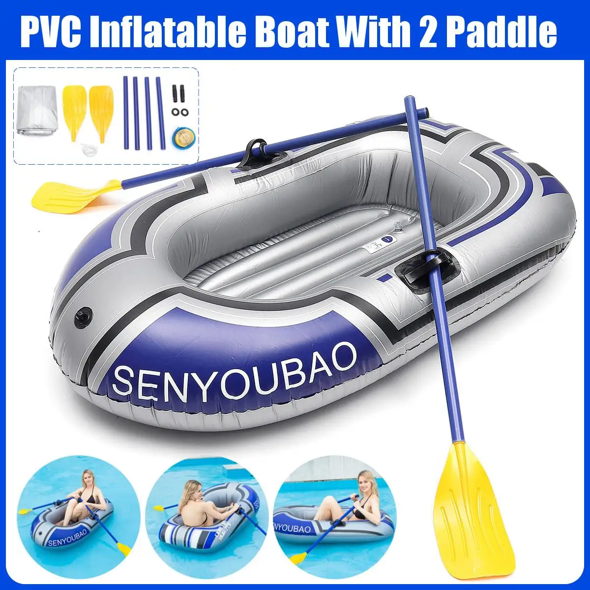 

1/2 Person PVC Inflatable Boat Kayak Canoe Rowing Air Boat Raft Double Valve Drifting Diving Accessory With 2 Paddles Load 150kg