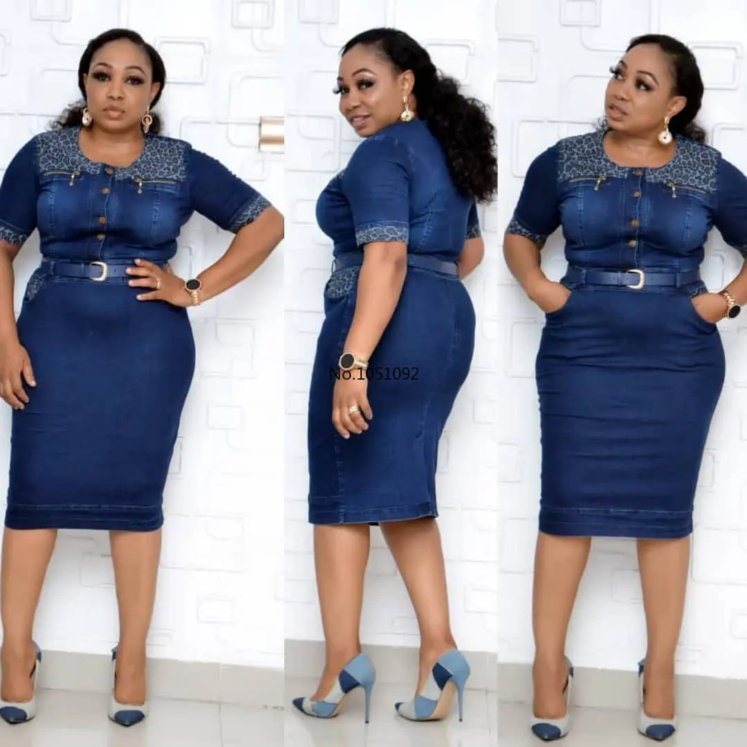 Женское джинсовое платье для офиса большие размеры платья из джинсовой ткани с