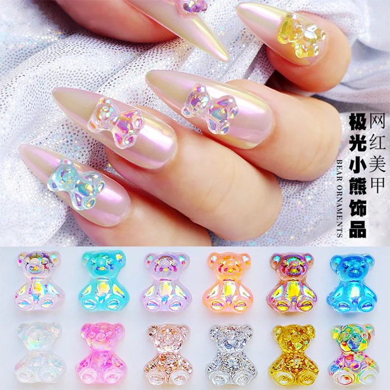 

2022 NEW Nail Art "Kawaii Bear & Butterfly" Aurora AB Multi Flutter 3D Charm 50Pcs 8mm Cute bear Nail Art Acrylic Nails (Mixed)