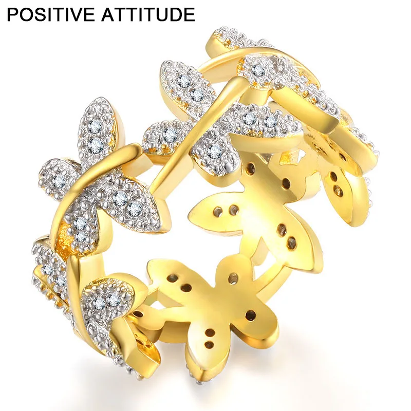 Персонализированные гирлянда бабочка Золотые женские кольца Блестящий Кристал