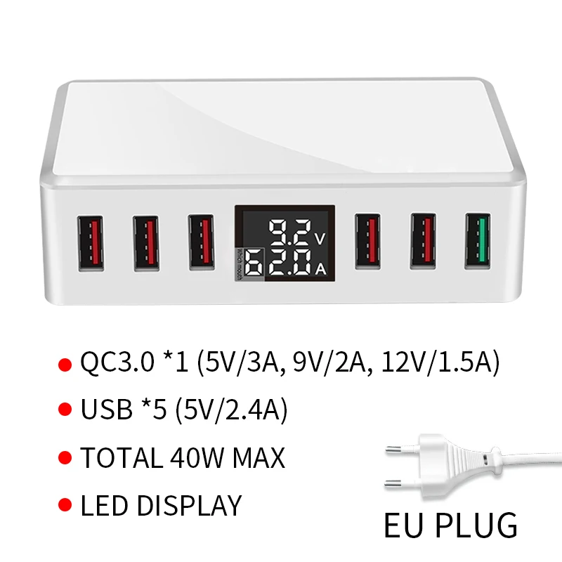 6 ports as picture IHaitun светодиодный 8 портов 8А 40 Вт QC 3,0 USB зарядное устройство Тип C быстрое зарядное устройство для мобильного телефона для iPhone X XS samsung S10 huawei P30 Pro - Тип штекера: 6 ports as picture