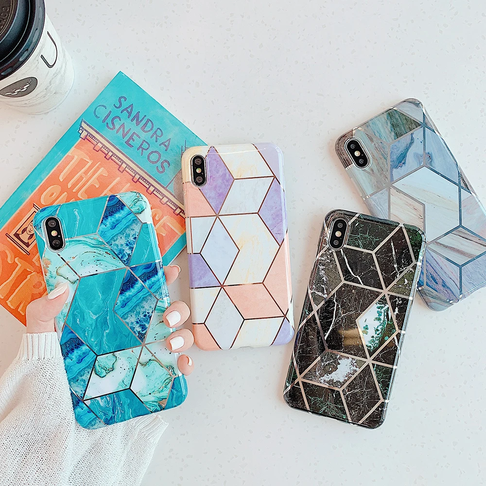 Чехлы для телефонов с геометрическим мрамором для iPhone 6, 6s, 7, 8 Plus, X, XR, XS, 11 Pro, мягкая Гальваническая задняя крышка, чехол